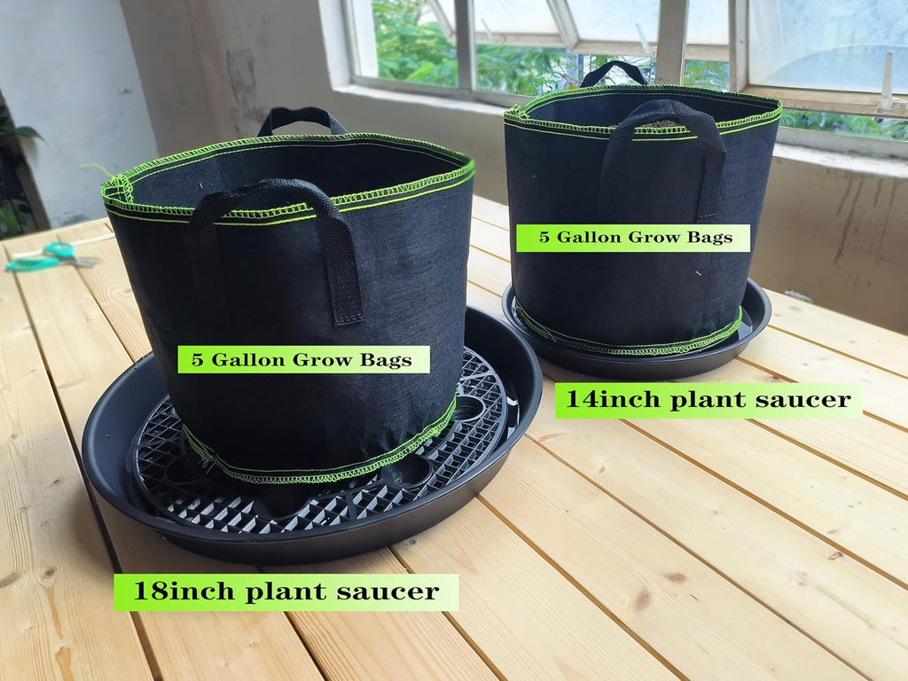 Plastic Plant Saucer Stand,4-Pack 14 inch, Elevated Plant Saucer Self-Watering Fabric Pot Base, Use Nonwoven Grow Bags