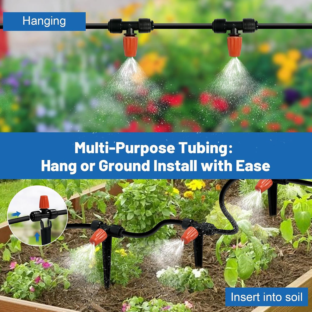 Misting Drip Irrigation System for Garden Watering,Raised Bed 120FT | Quick-Connect Plant Accessories, Drip Line Kit