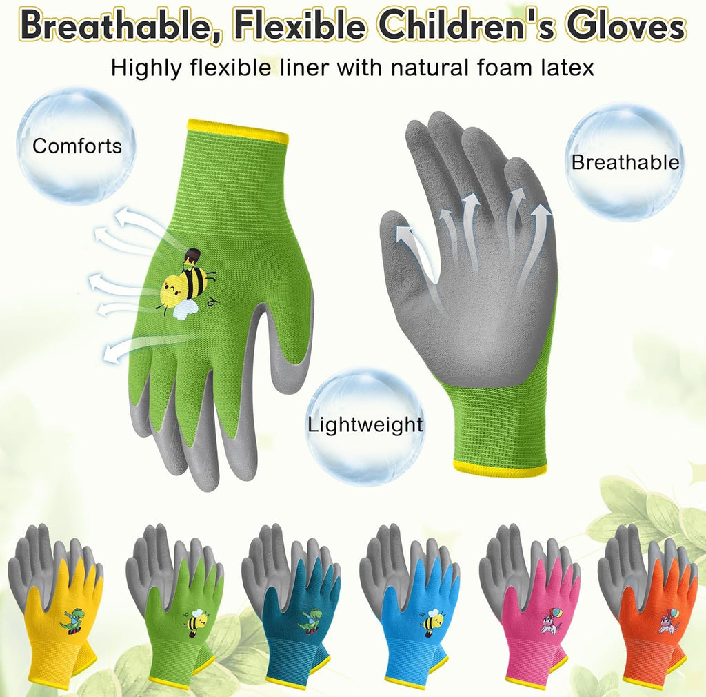 24 Pairs Kids Gardening Gloves Kids Children Yard Grippy Rubber Coated Garden Work Gloves for Girls Boys Outdoor