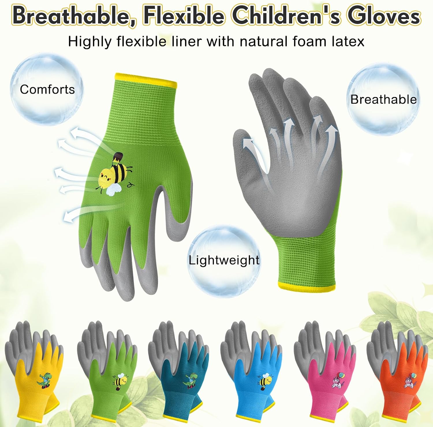 24 Pairs Kids Gardening Gloves Kids Children Yard Grippy Rubber Coated Garden Work Gloves for Girls Boys Outdoor