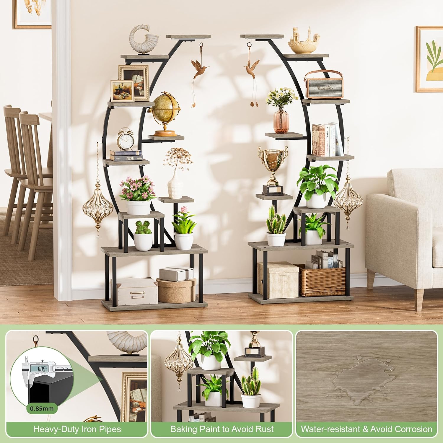 2 Pack Plant Stand Indoor with Grow Lights, 9 Tier Large Tall Plant Shelf | 64" Metal Lighted Plant Stands for Indoor