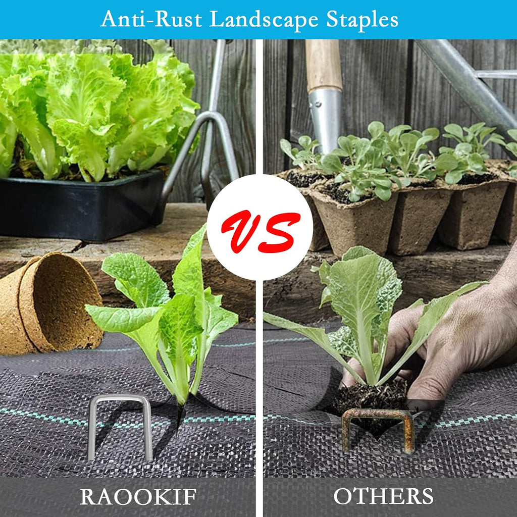 RAOOKIF 8 Inch Galvanized Garden Landscape Staples, 20/50/100/200Pcs Garden Metal Stakes, 11 Gauge Heavy Duty Ground