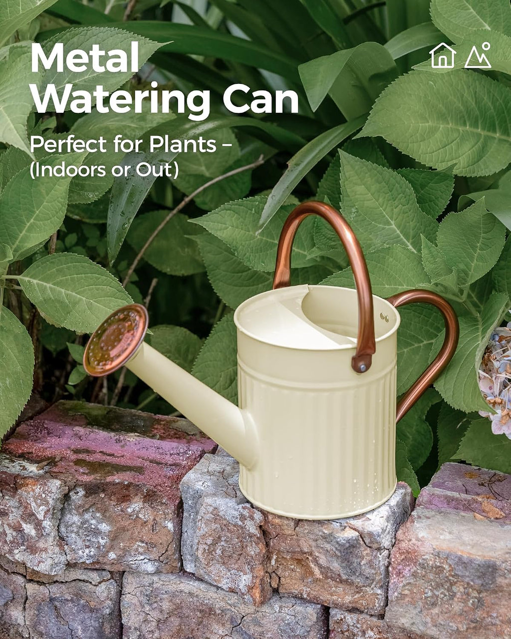 Bamworld Metal Watering Can for Indoor Outdoor Plant 1/2 Gallon Creamy | plant watering cans with Removable Spout