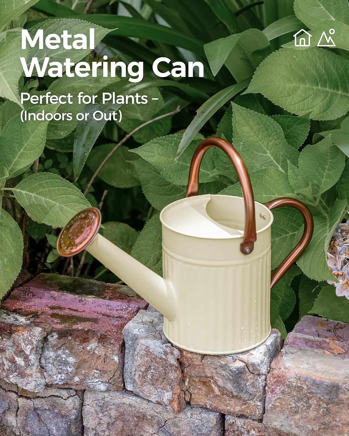 Bamworld Metal Watering Can for Indoor Outdoor Plant 1/2 Gallon Creamy | plant watering cans with Removable Spout