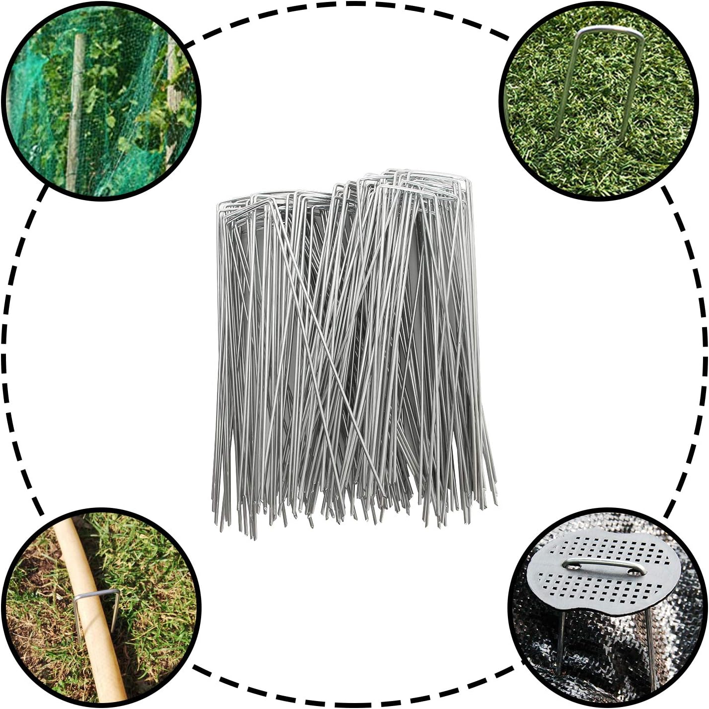 LANIAKEA Garden Stakes 8 Inch Metal Garden Staples 200 Pack Galvanized Landscape Pins Heavy Duty Landscape Stakes for