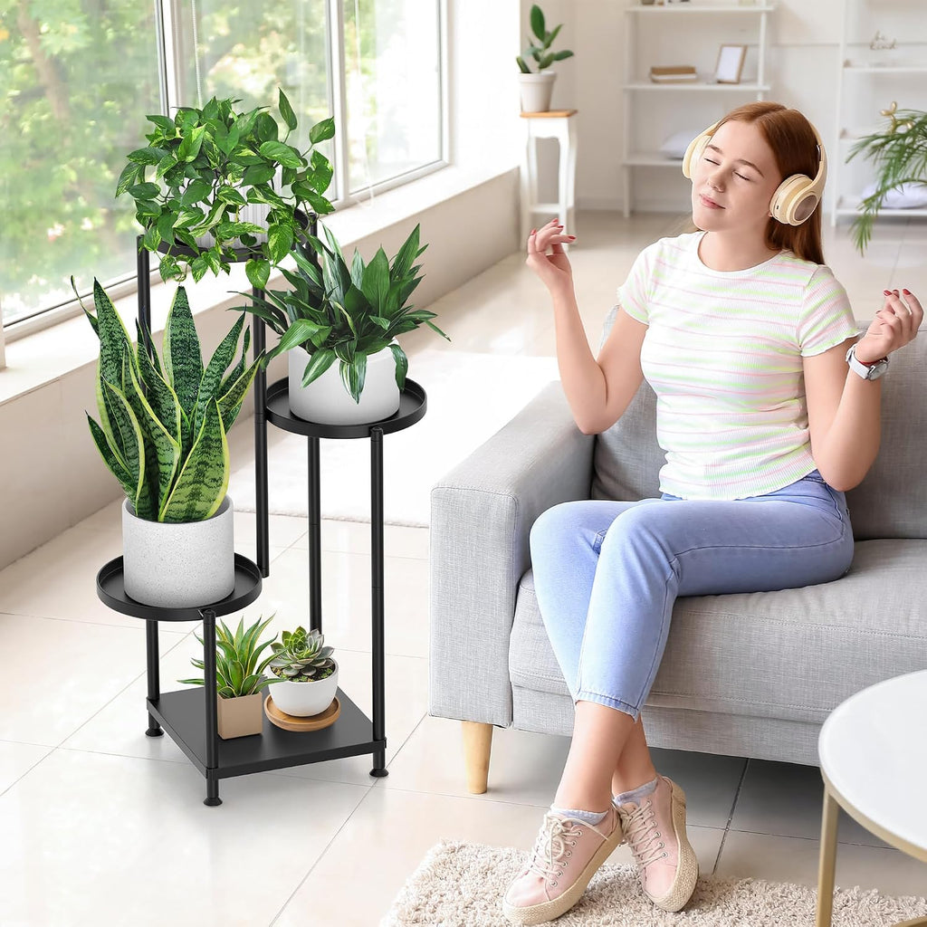 Plant Stand Indoor Outdoor, 4 Tier Metal Shelf Holder Corner | Multiple Plants Rack Tall Holder, Sturdy Rustproof