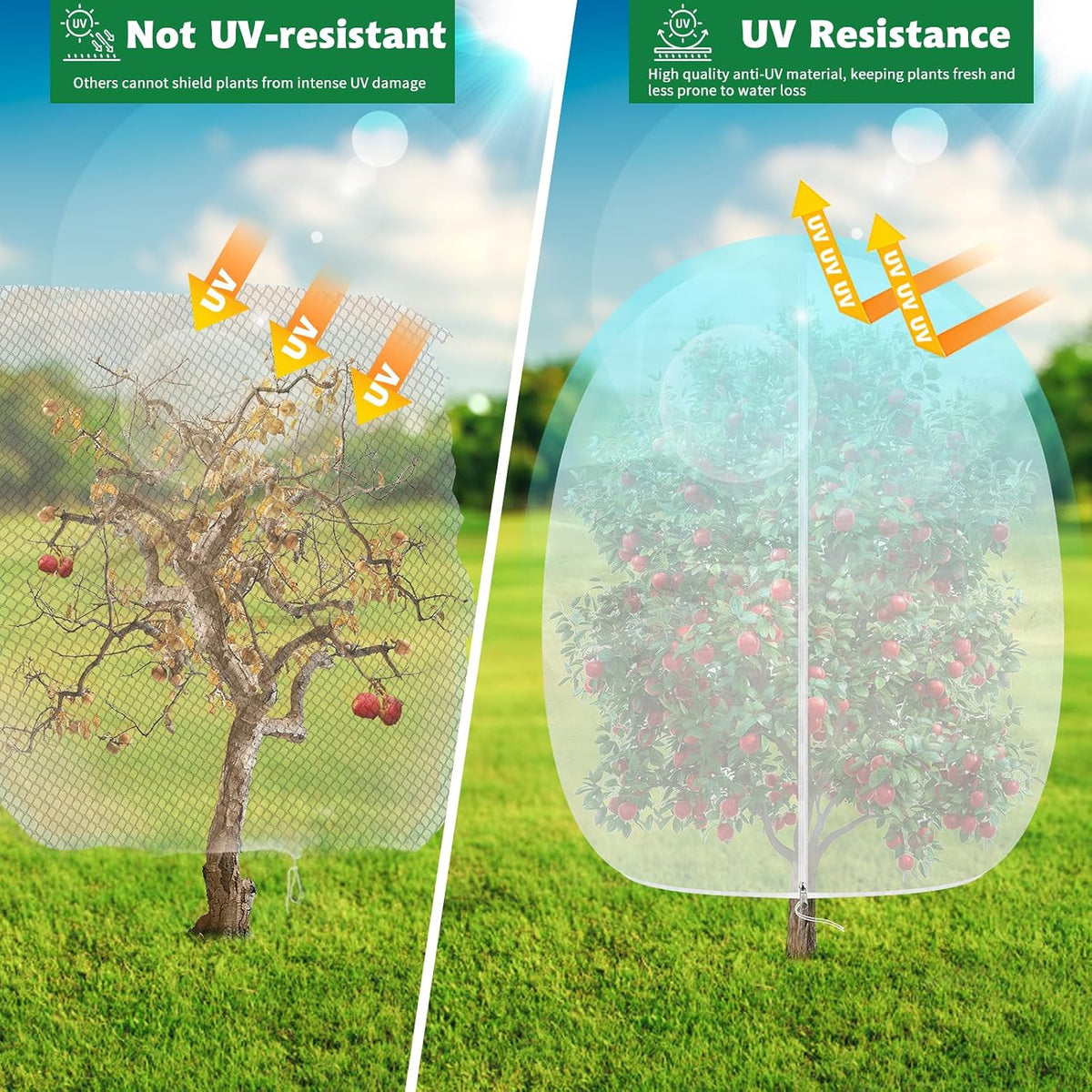 Evoio Bird Netting for Garden Plant Fruit Tree Protection Large Blueberry Bushes Netting Covers Bags with Zipper, 4 x 5