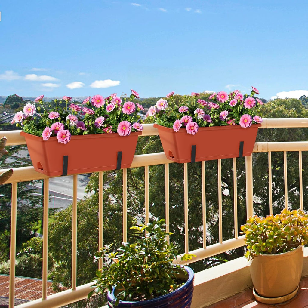 CADUKE Railing Planter Boxes Deck 2 Pack Railing Flower Box with Adjustable Bracket 17 Inch Window Boxes Rectangle
