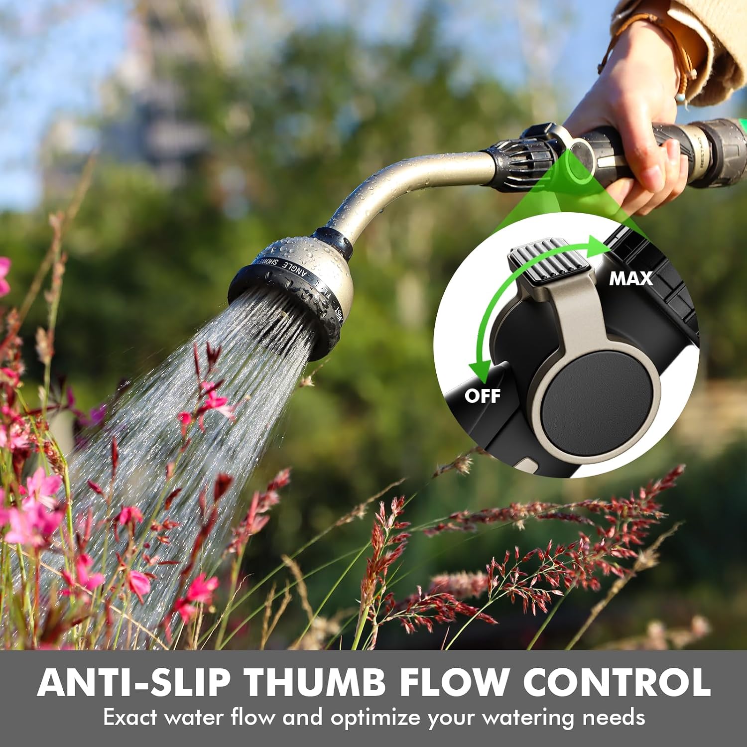 RESTMO Watering Wand Heavy Duty, 15-Inch Long Hose Nozzle Sprayer | 10 Spray Patterns & Thumb Flow Control, Metal