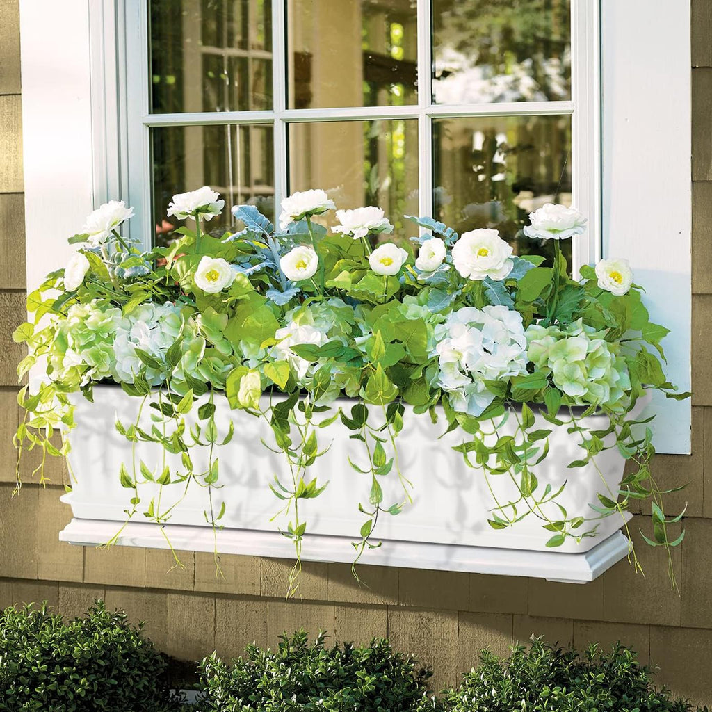Window Box Planter, 6 Pcs 17" Flower Rectangle Planter Boxes Outdoor, White | with Spray Bottle, Garden Tool Kit