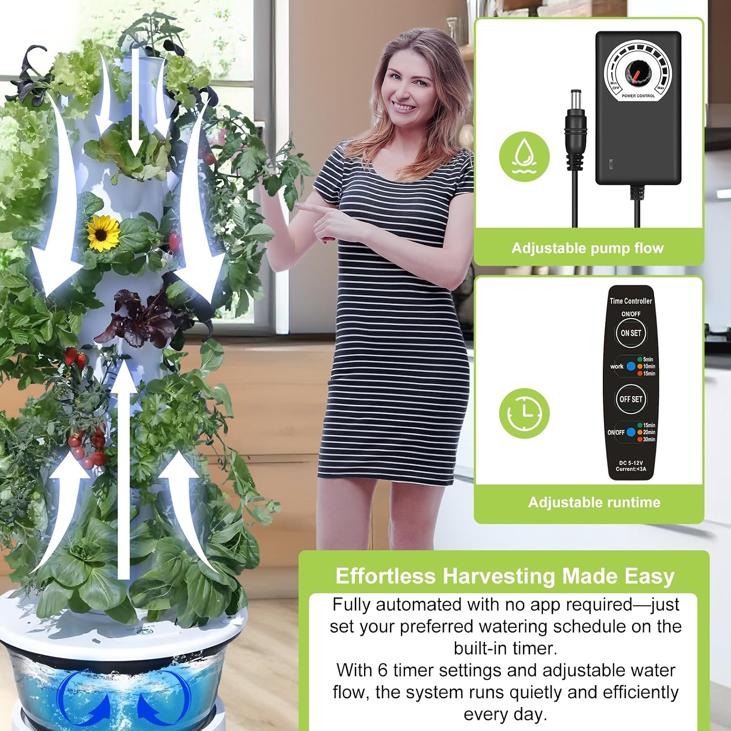 Hydroponic Growing System, Vertical Garden Tower Automatic Timer 36 -Pod | Automatic Watering System with Timer Indoor