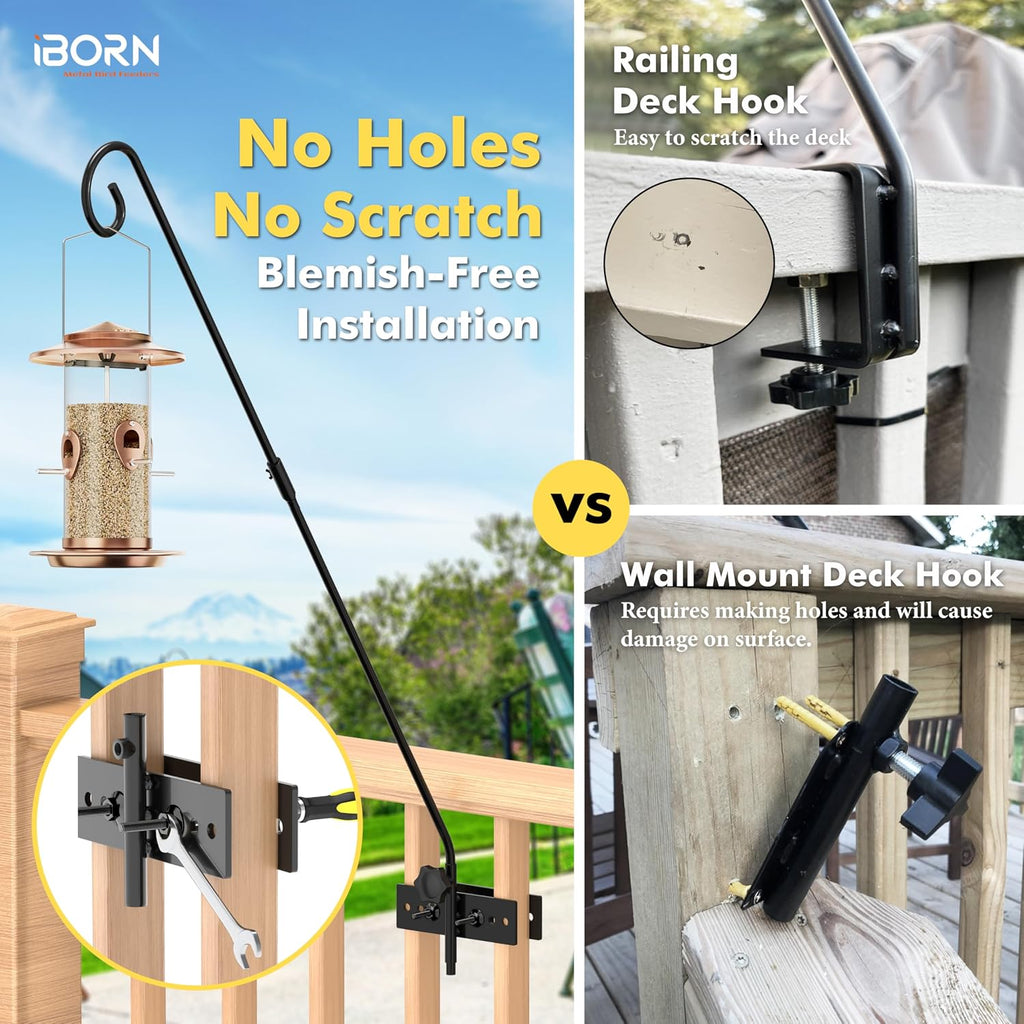 iBorn Fence Deck Hook Rail Heavy Duty Hummingbird Feeder Hanger 28 Inch Railing Hanging Hook for Bird Feeder, Suet