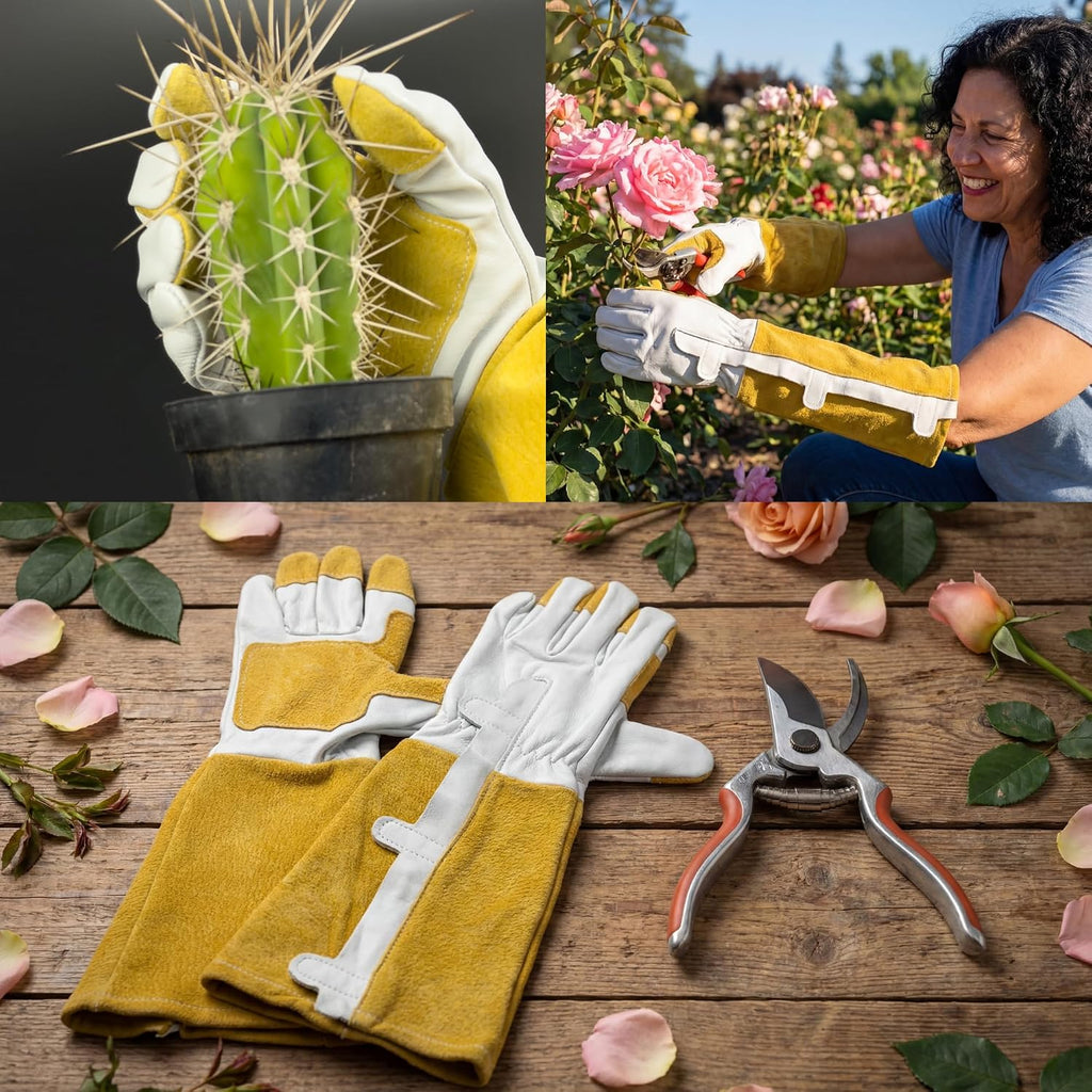 OGRE Zip-Up Rose Pruning Gloves, Long Leather Thorn Protection