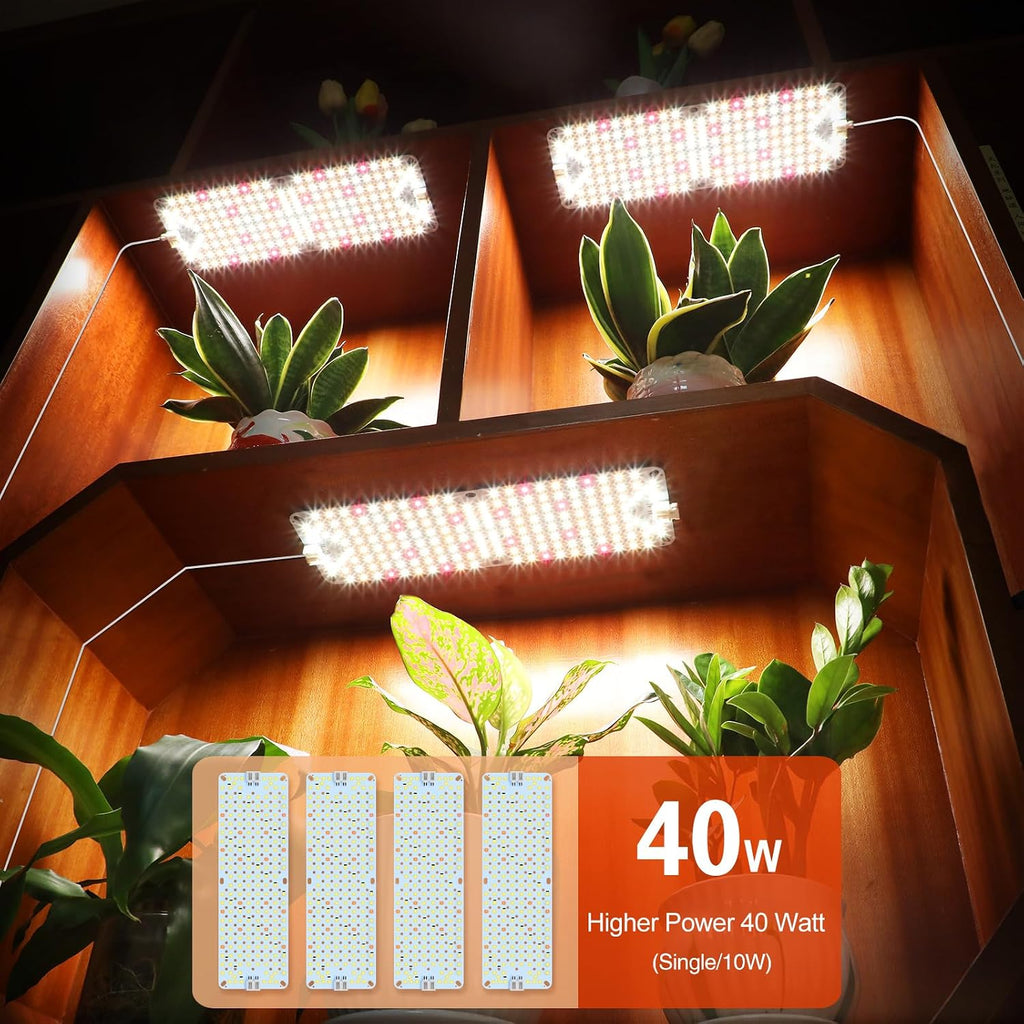 4Panel Grow Lights for Indoor Plants, Seed Starting, Veg, Pot Plants, Bonsai with Timer 4/8/12/16/20H, Ultra-Thin Under