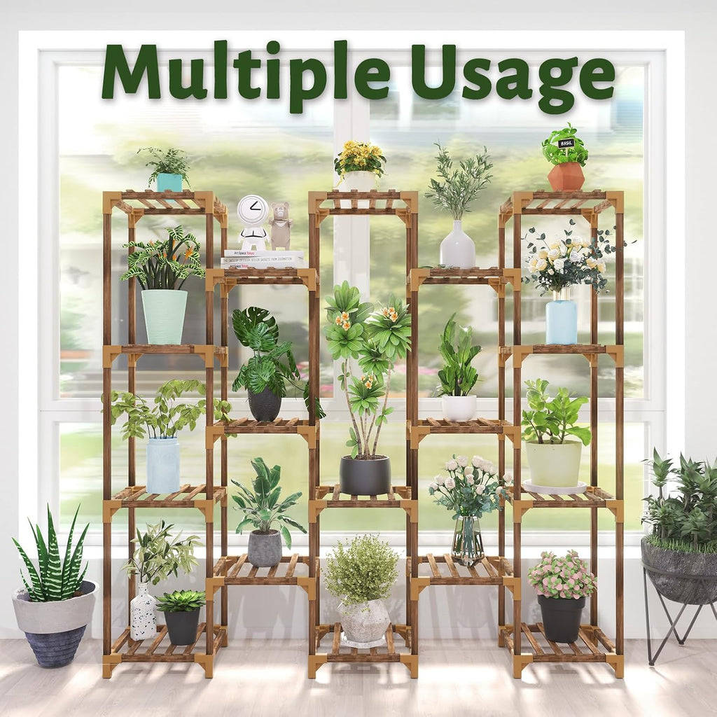 Plant Stand Indoor Outdoor, Tall Plant Shelf for Multiple Plants, 17 Tiers Large Plant Rack Wood Plant Holder Plant