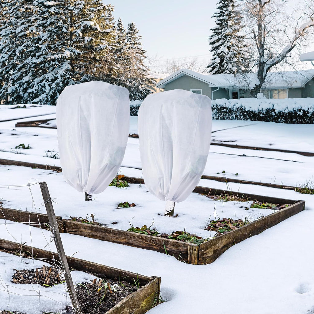 Garutom 2-Pack Plant Covers Freeze Protection 48" x 72" 2.2 oz, Frost Cloth Plants Jacket Drawstring Tree Cover for