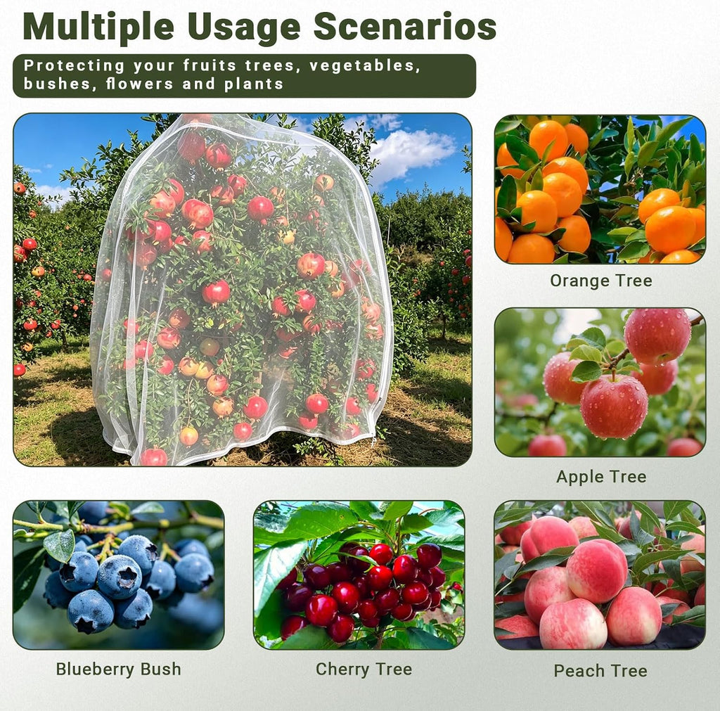 10x10FT Fruit Tree Netting Cover, Insect & Bird Barrier-1PCS | 60-mesh net guards blueberries,tomatoes,apples from