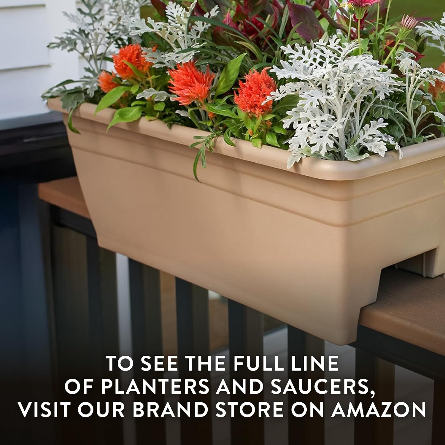The HC Companies Deck Rail Deck Rail Planter Box, 24 Inch, Black, 1-Pack | Plastic, Drainage Plug, Lightweight