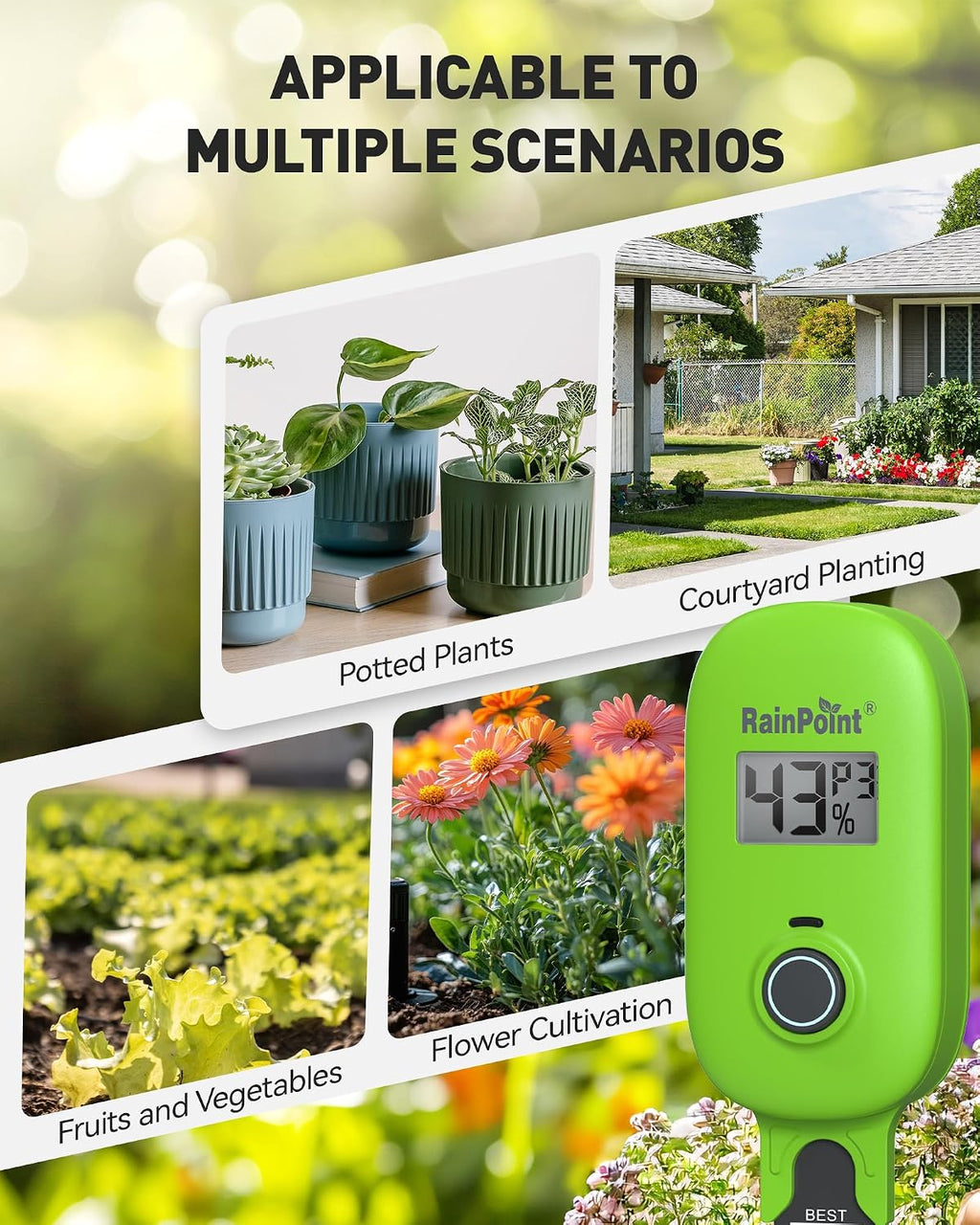 RAINPOINT Smart Soil Moisture Meter for Plants, Soil Hygrometer Sensor, Real-time Monitor Humidity Tester for