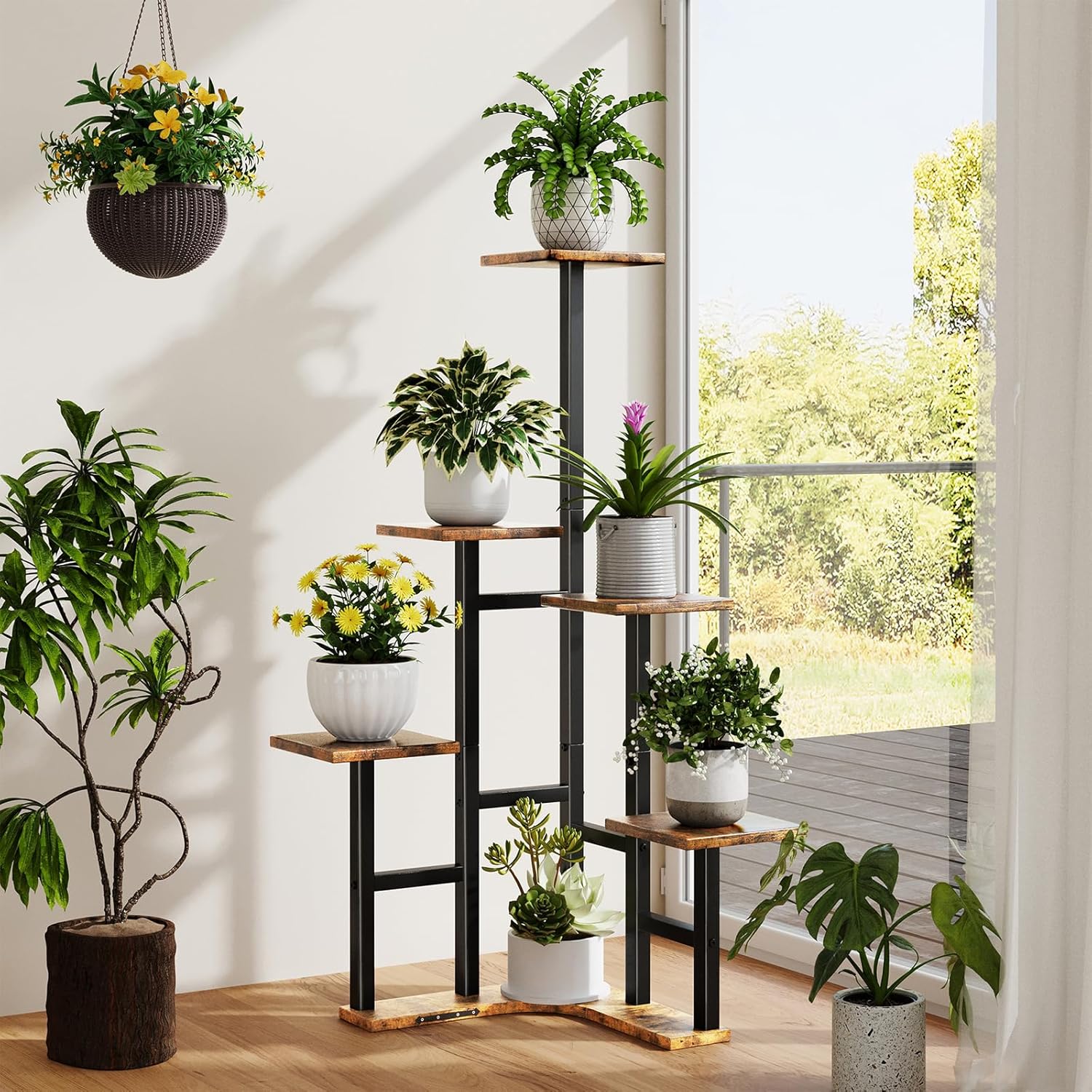 Yzosvki Corner Plant Stand Indoor, 6 Tiered Corner Plant Shelf Flower Stand for Multiple Plants, Plant Shelves