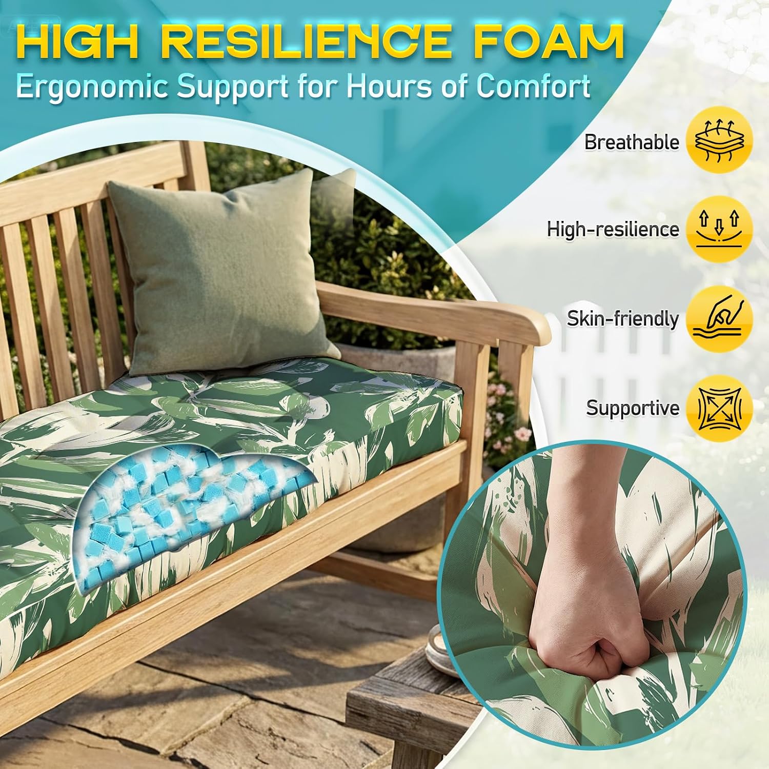 Outdoor Bench Cushion, Tufted Patio Seat Pad for Garden Bench, Porch Swing, Indoor/Outoor Furniture (Green Tulip
