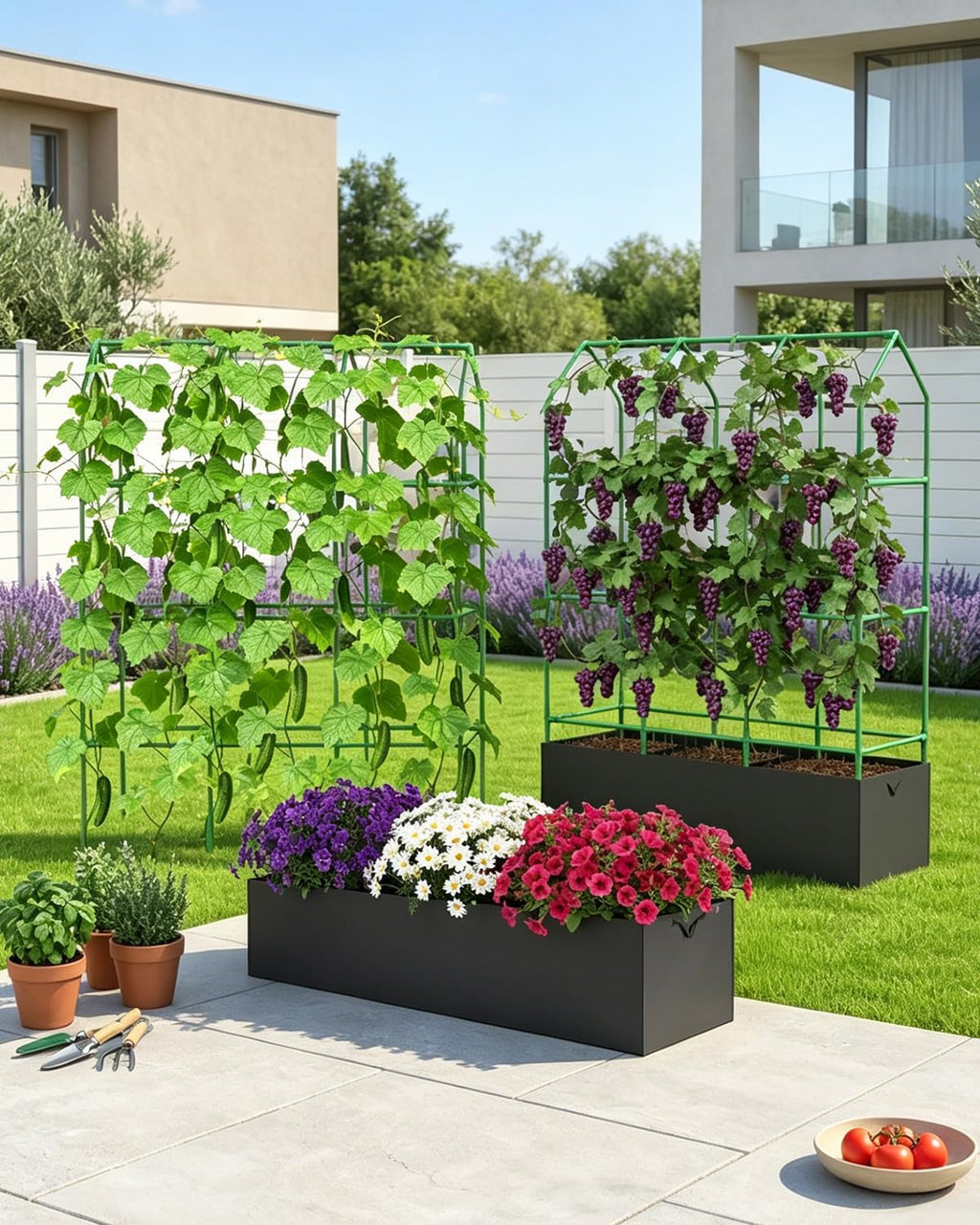 65" Cucumber Planter with Trellis for Climbing Plants Outdoor, Metal Garden Trellis for Raised Bed, Plant Support