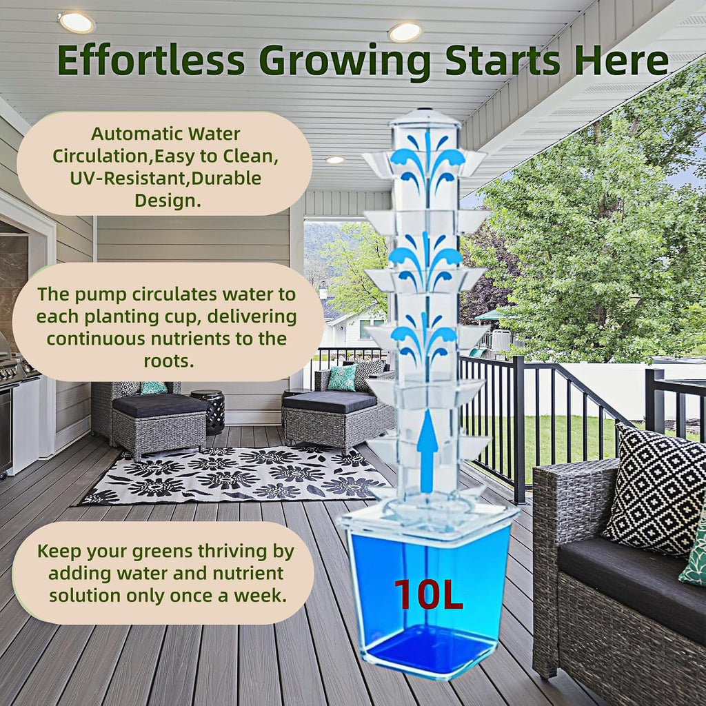 Hydroponic Growing System, 35 Pods Vertical Garden Tower with Auto Timer | 7-layer hydroponic tower with 35 pods, auto
