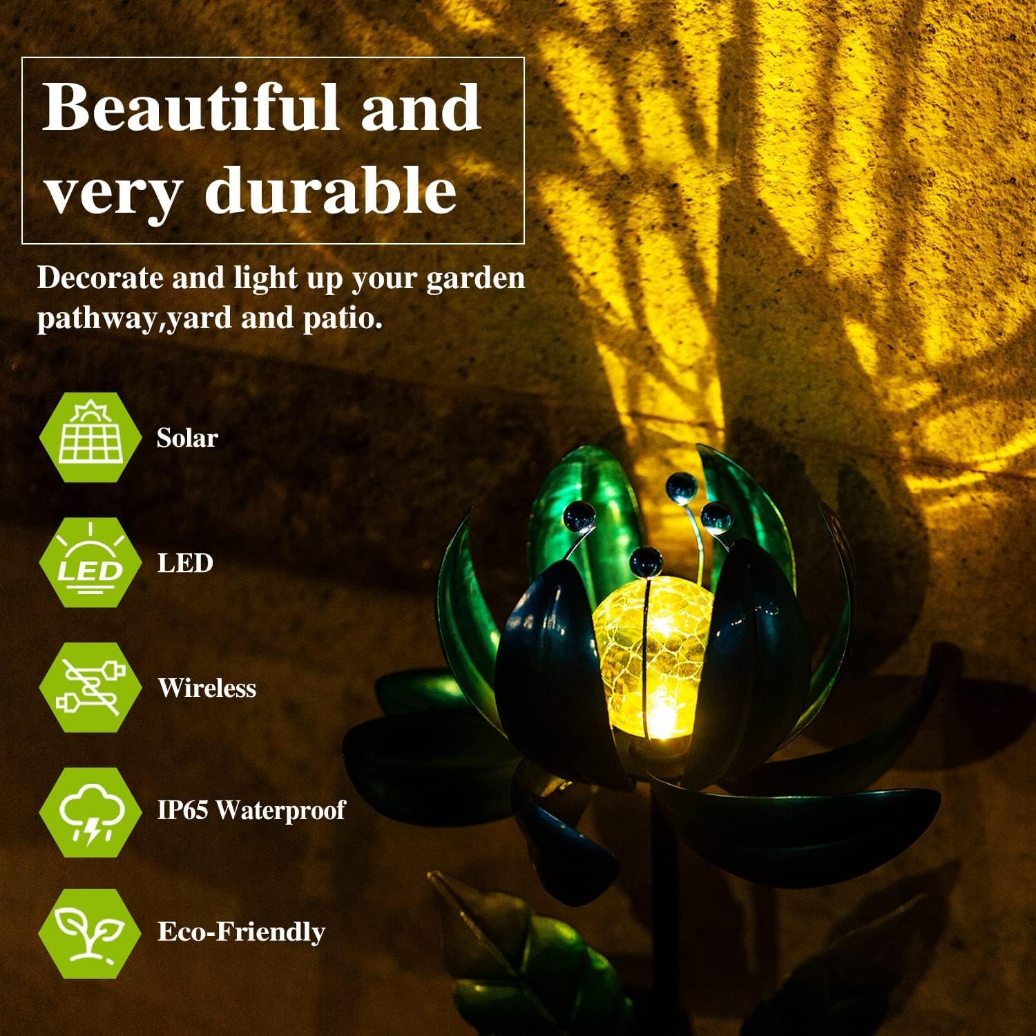 Solar Garden Lights Metal Flower Decor, Colorful Spinning Windmill Lotus Pathway Ligths with LED Cracked Crystal Ball