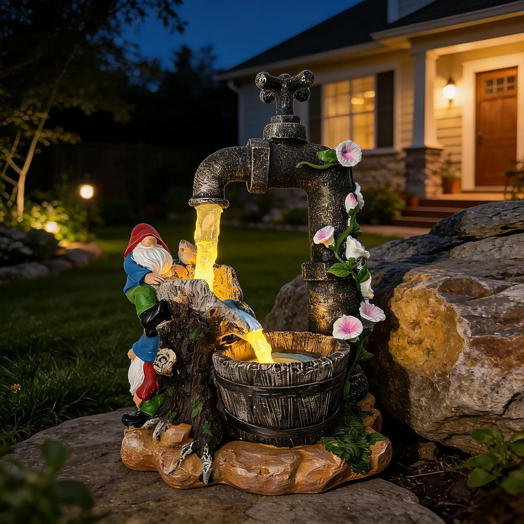 Solar Garden Gnomes Lights Outdoor Statues Yard Decorations Gifts for Mom | 10" Resin Fountain Figurine Lights,IP65