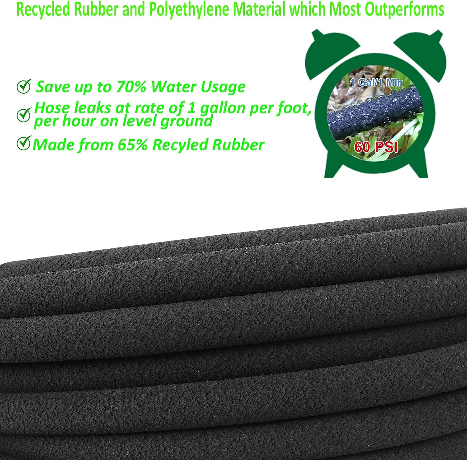Soaker Hose, 1/2" x 50 FT Round Rubber Garden Soaker Hose, Heavy Duty Water Seeper Soaker Hoses for Foundation