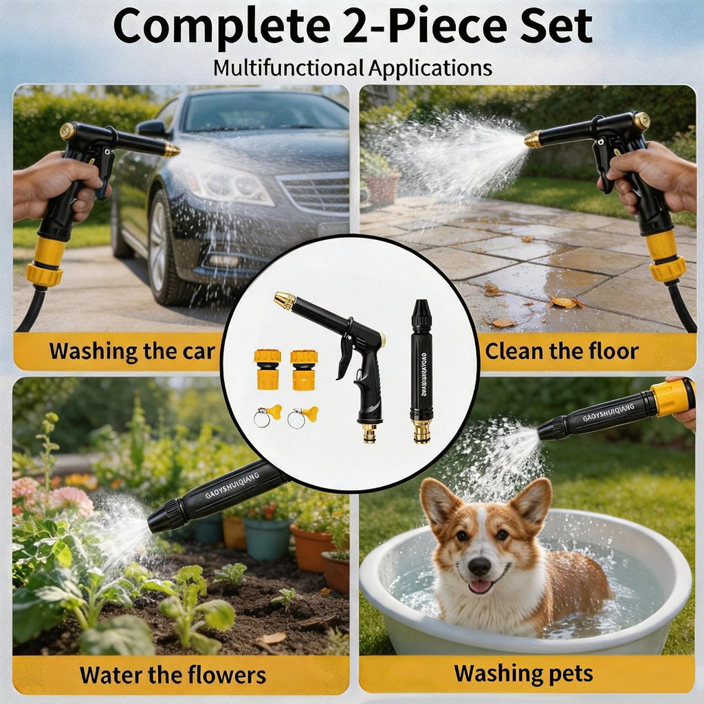 Garden Hose Spray Gun Kit, High Pressure Hose Nozzle with Connector Set | Garden Hose Nozzle with 2 Hose Quick Connect