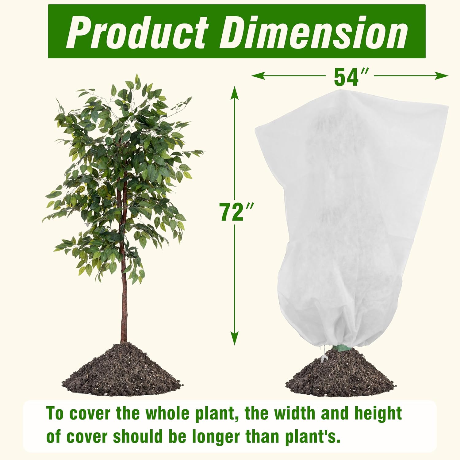 Gardzen 5-Pack Heavy Duty Plant Covers Freeze Protection, 54”×72” | Drawstring Tree Cover with Zipper, Winter Freeze