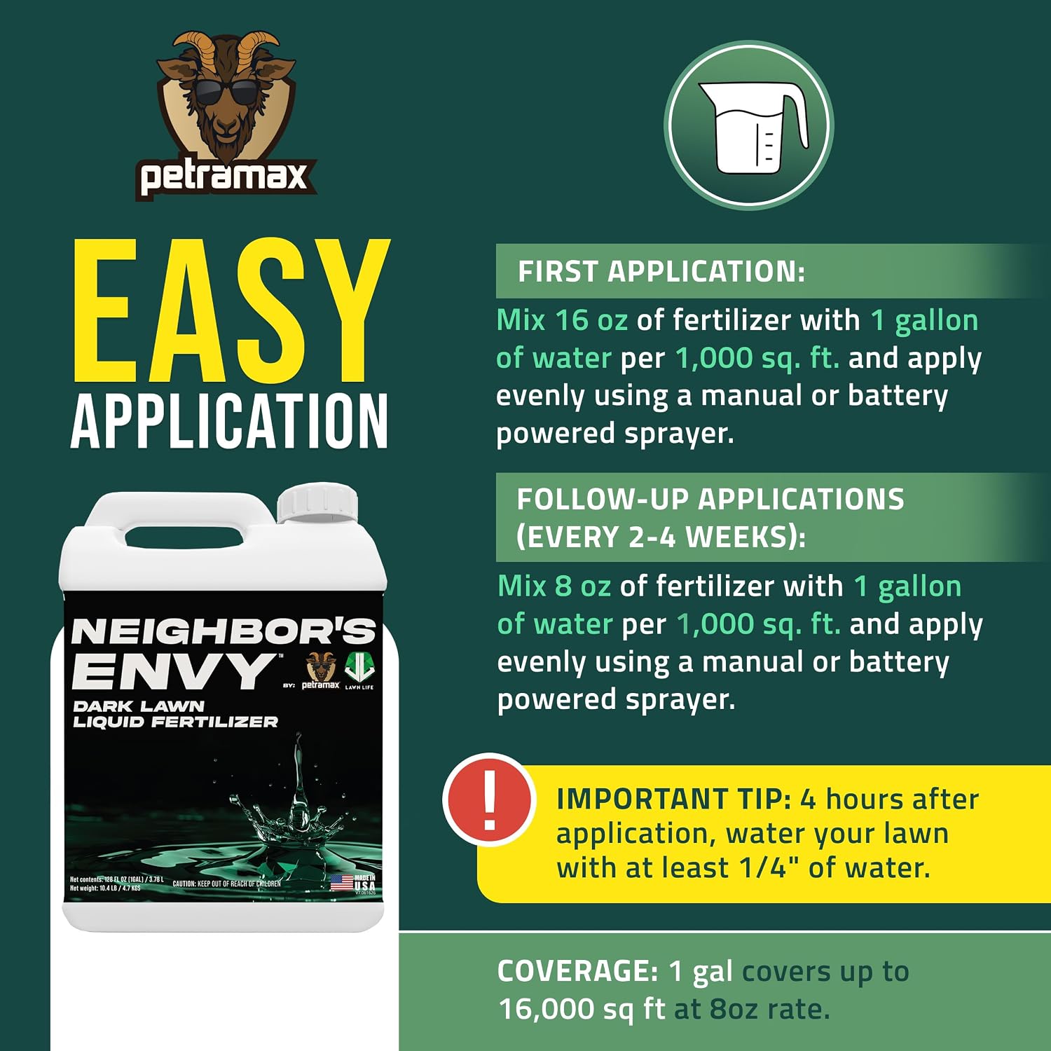 PetraMax Neighbor’s Envy Grass Fertilizer for Lawn & Garden, 1 Gallon Covers up to 16,000 sq.ft. 7-in-1 Liquid Lawn