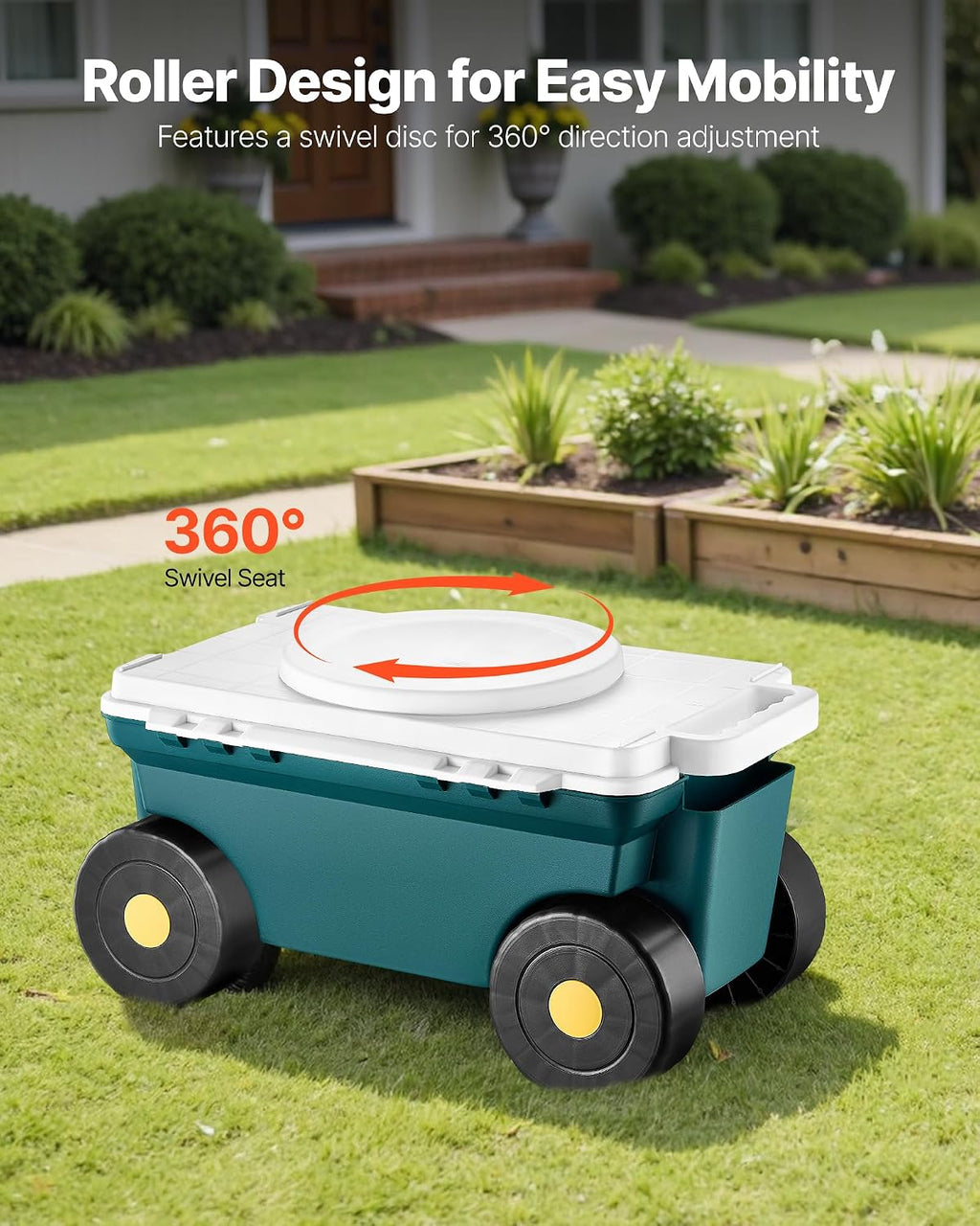 VEVOR Small Garden Seat, 2 in 1 Rolling Garden Cart with Storage Bin, Supports up to 227 lbs, Compact Outdoor Garden