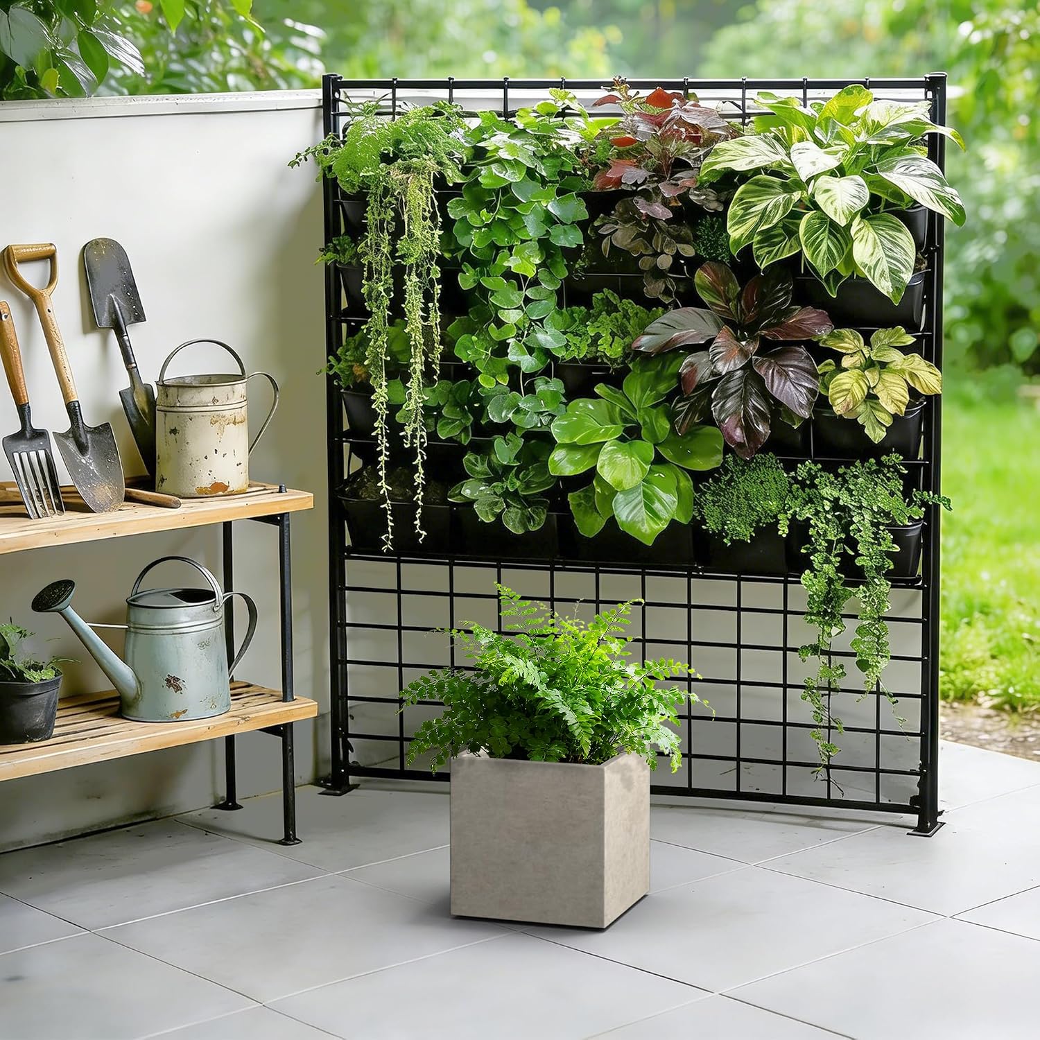 Kante Small Square Weathered Concrete Planter 10" W, Outdoor | Rubber Plug for Indoor, Drainage for Garden, All-Weather