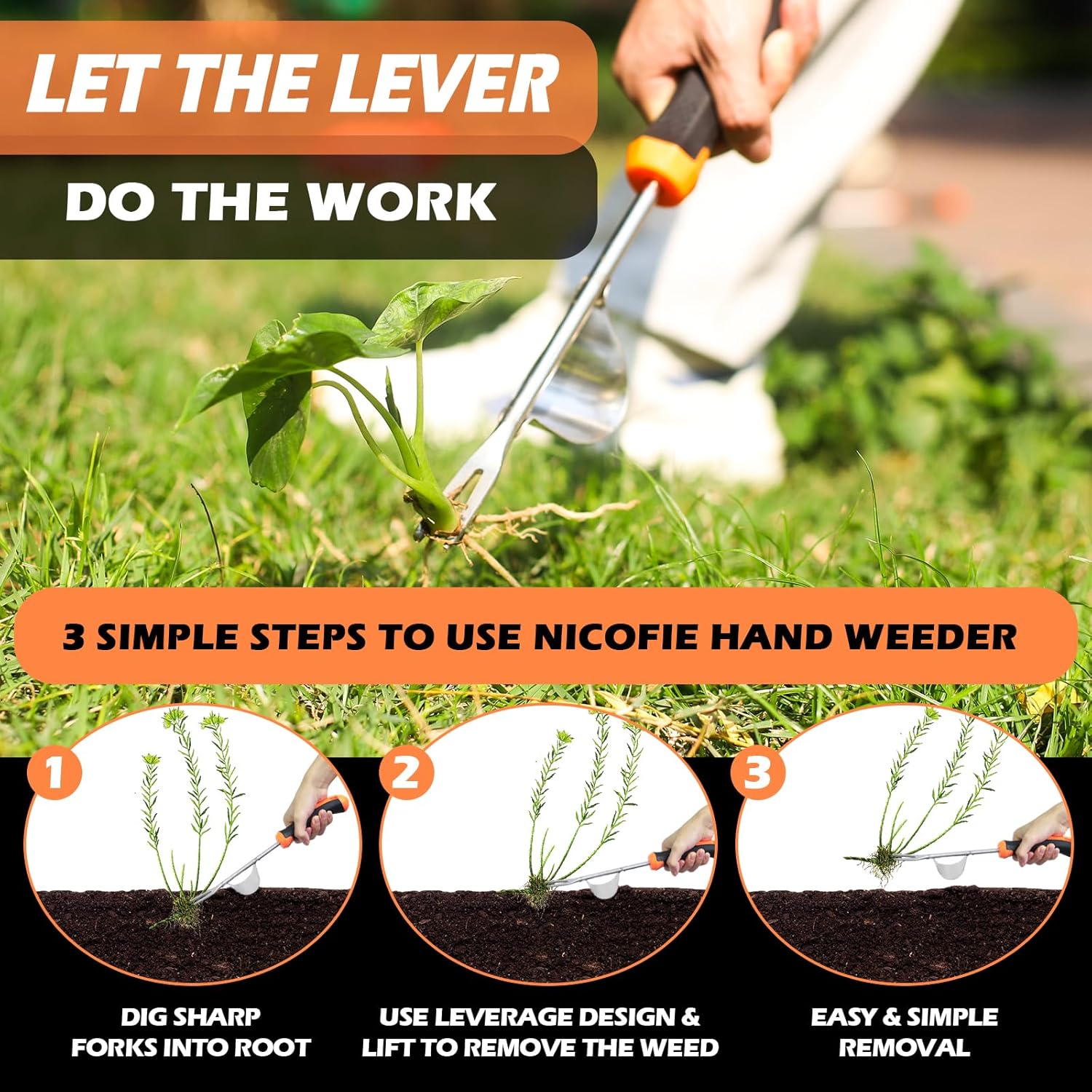 2026 Hand Weeder Tool, Rubber Handle Manual Weeder Puller Tool, Uprooting Weeding Tools, Crack Weeder Crevice, 4 Teeth