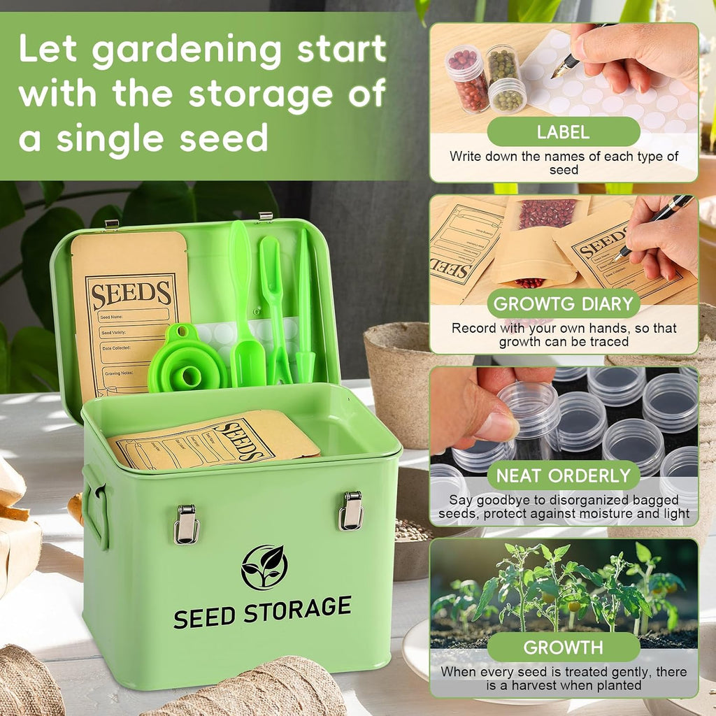Seed Storage Organizer, Metal Seed Vault Bank Saving Containers Box (Seeds not Included)