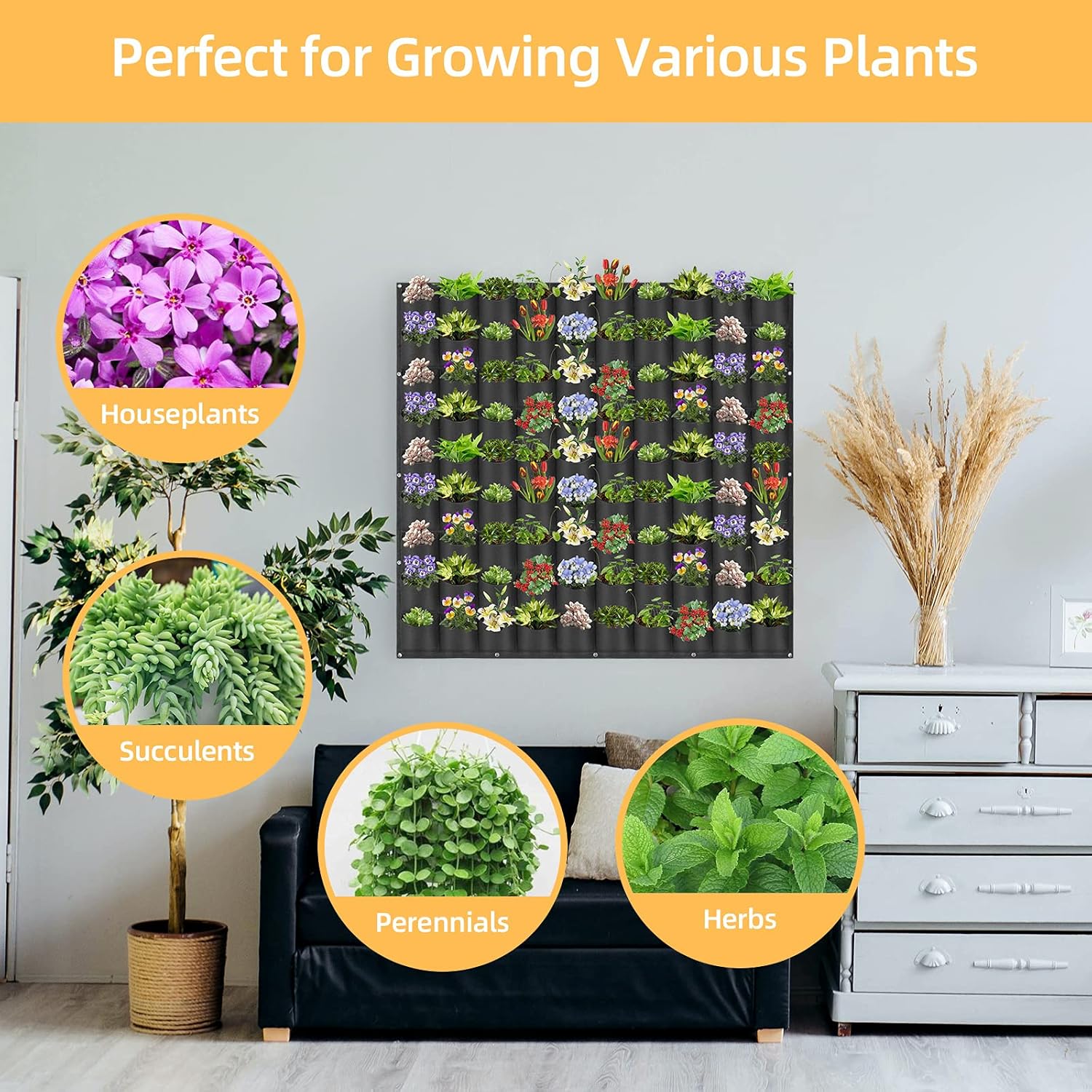 Hanging Planting Grow Bags, 90 Pockets Wall Planter Wall Mounted Grow Bag Outdoor Indoor Gardening Vertical Greening