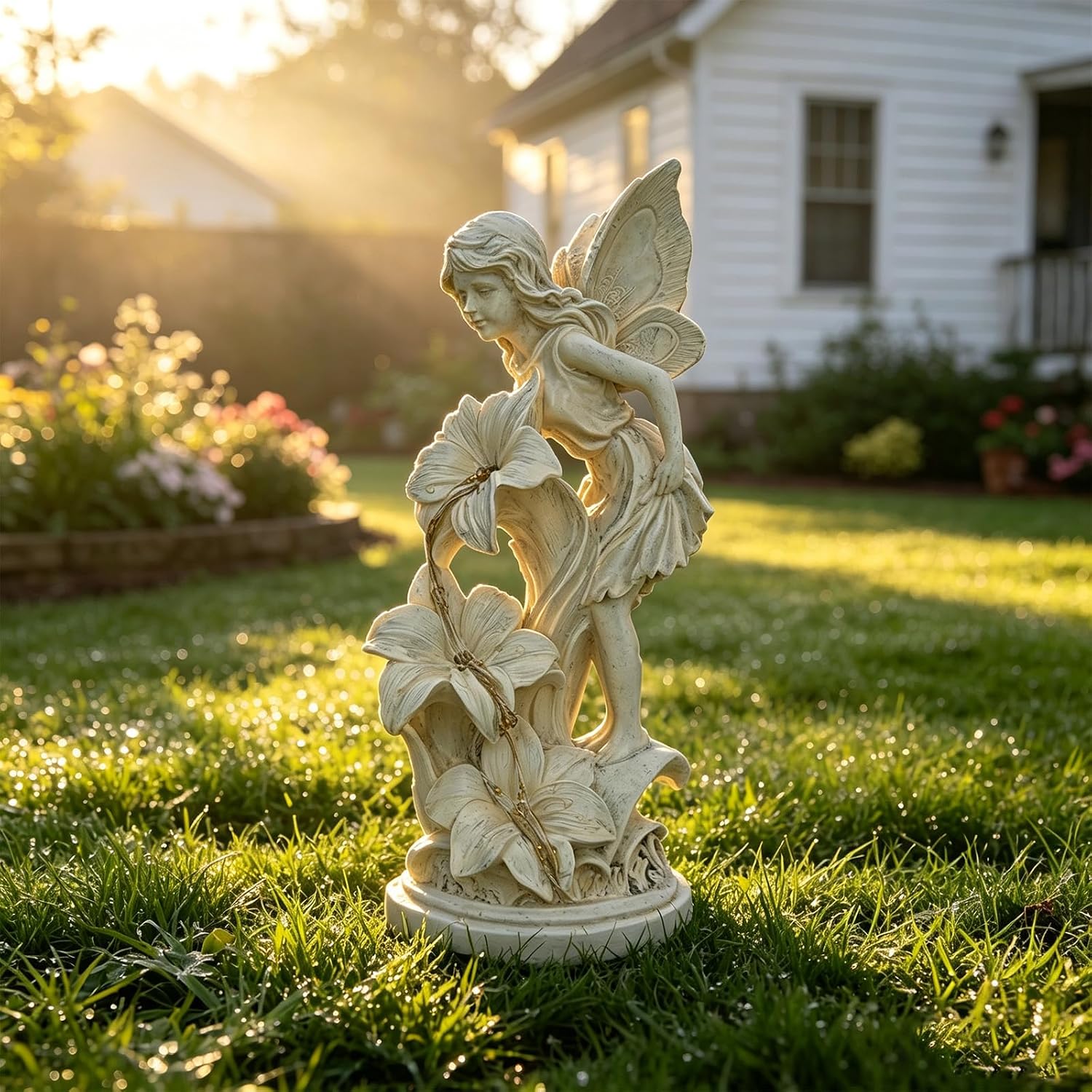 Angel Figurines Garden Statue with Solar Powered Light 12.2IN | Resin Angel Statue Decor for HOME Patio Lawn Yard