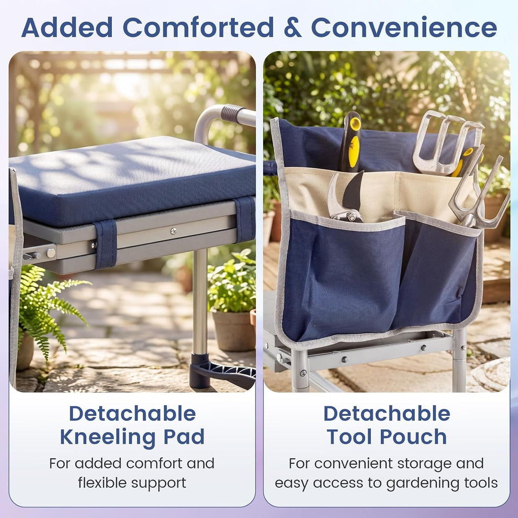 GIANTEX Garden Kneeler & Seat, Heavy-Duty Garden Bench, Navy with 1 Bag | Portable Bench with Widen EVA Foam Pad, Holds