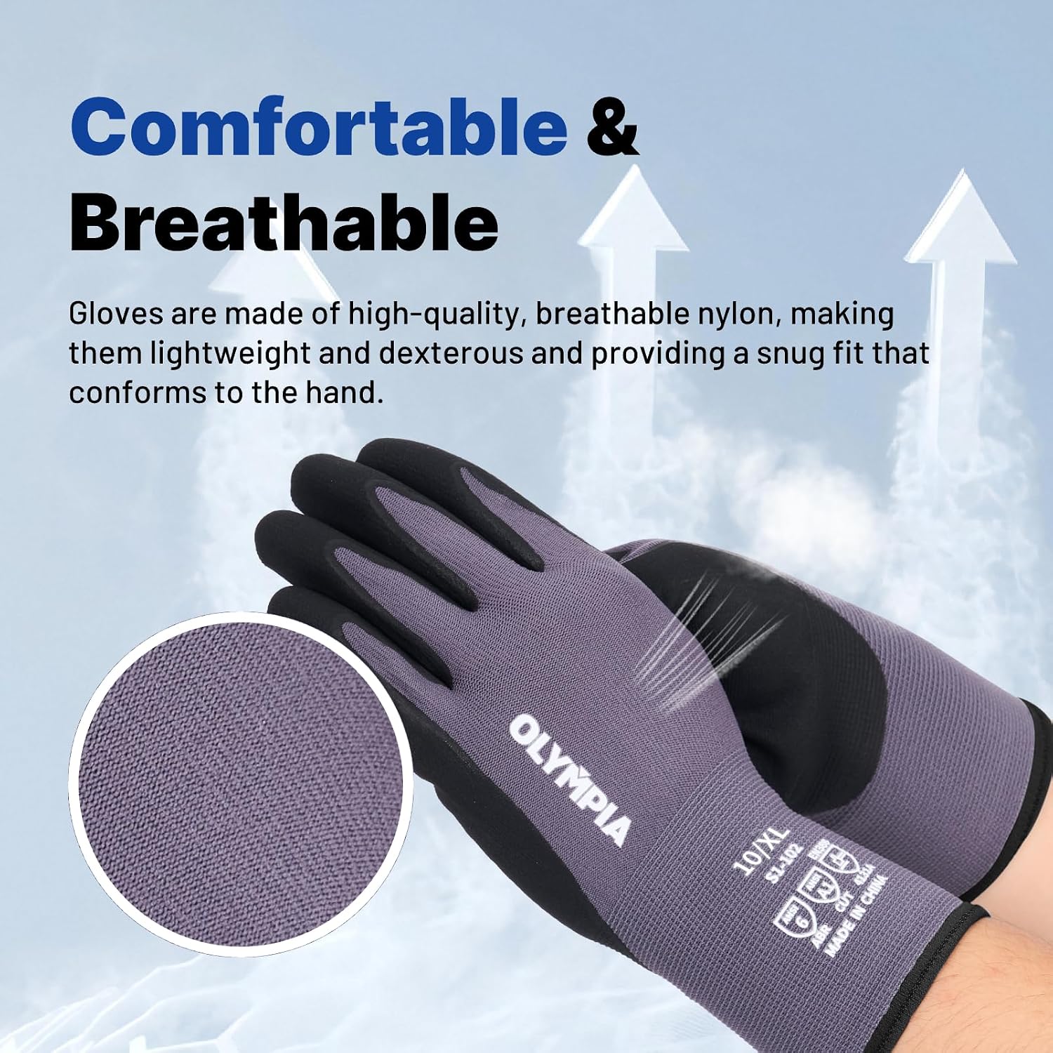 NORTHSKY Olympia Nitrile Dipped Knit Work Gloves, Light and Medium Duty Gardening Safe Work Gloves Breathable 12 Pairs