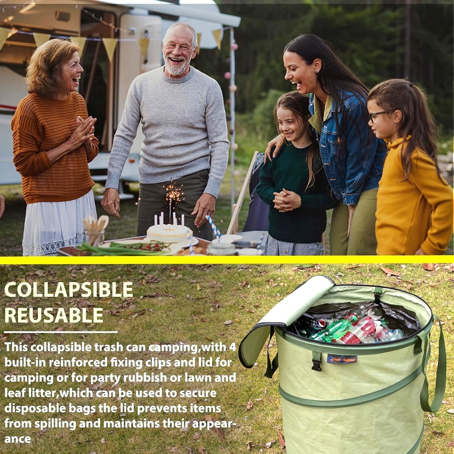 YUDI & GARDEN 29 Gallon Hard Bottom Collapsible Trash Can, 2-Pack | Heavy Duty, Collapsible Garden Bag, For Weeds