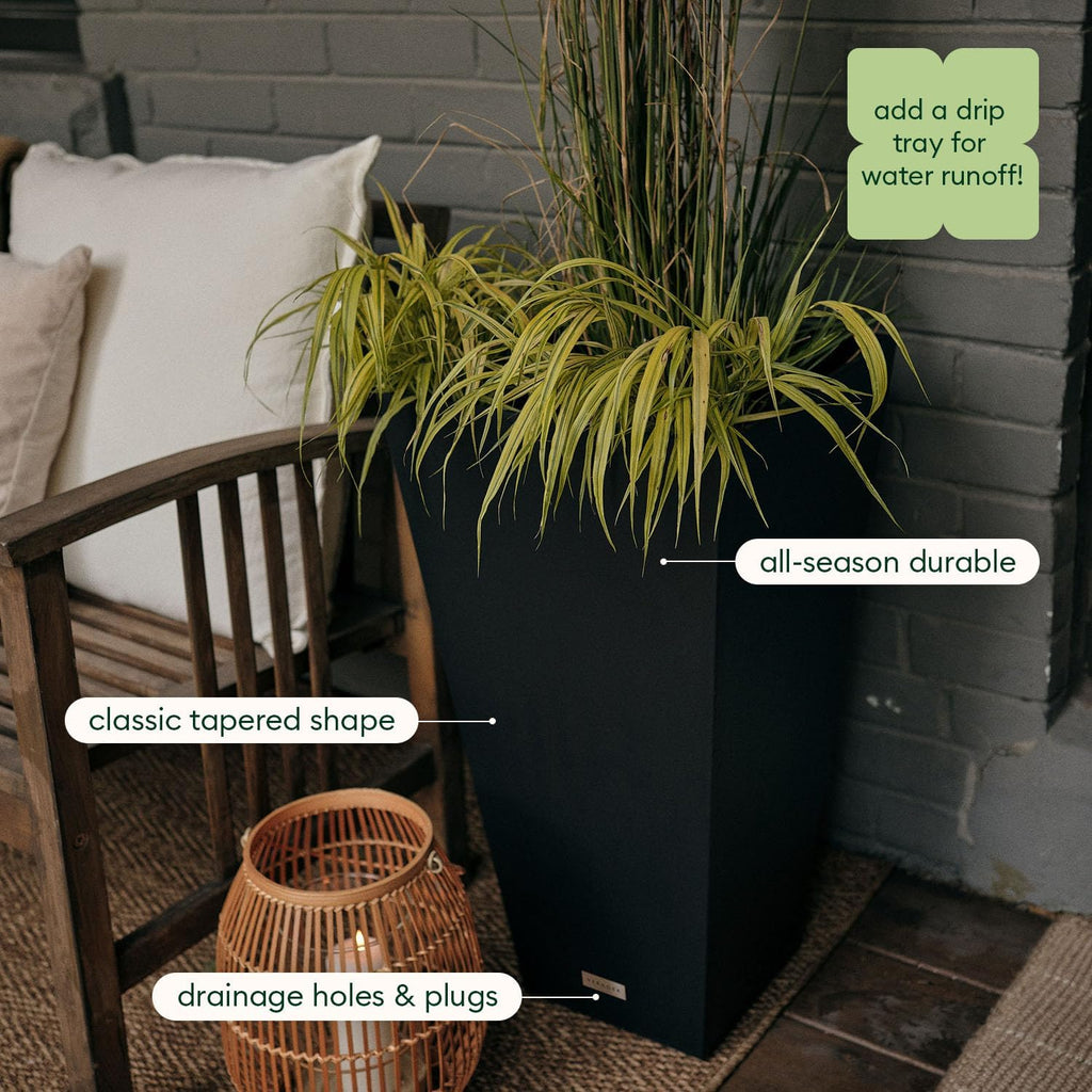 Veradek Pure Series Taper Planter - Tall Tapered Outdoor Planter with Shelf | Made From Durable Plastic Featuring a