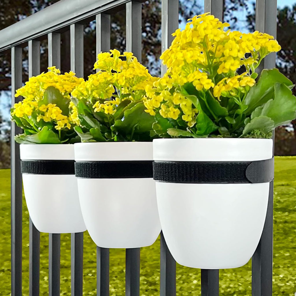 Railing Planter for Outdoor Plants (6-inch, 3-Pack) | Hanging Planter for Railings, Fence Posts | Balcony Wall Planter