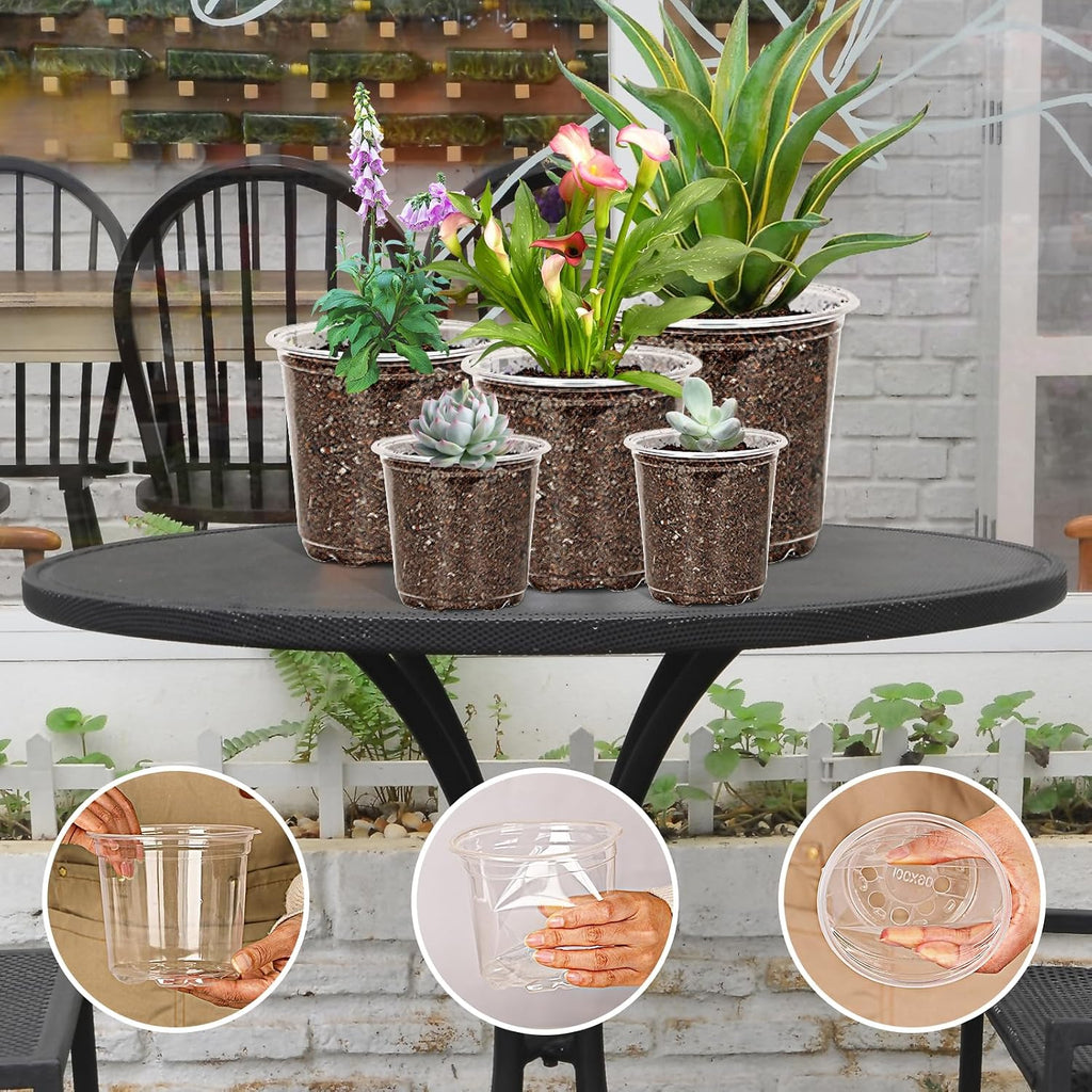 JNYONG 60 Pack 3.5/4/5/6/7 Inch Clear Nursery Pots with Drainage Hole | Variety Sizes Seed Starting Pots Transparent