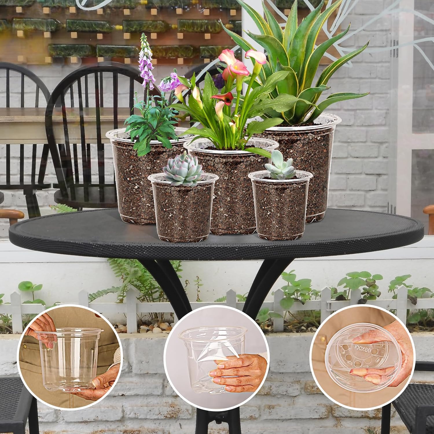 JNYONG 60 Pack 3.5/4/5/6/7 Inch Clear Nursery Pots with Drainage Hole | Variety Sizes Seed Starting Pots Transparent
