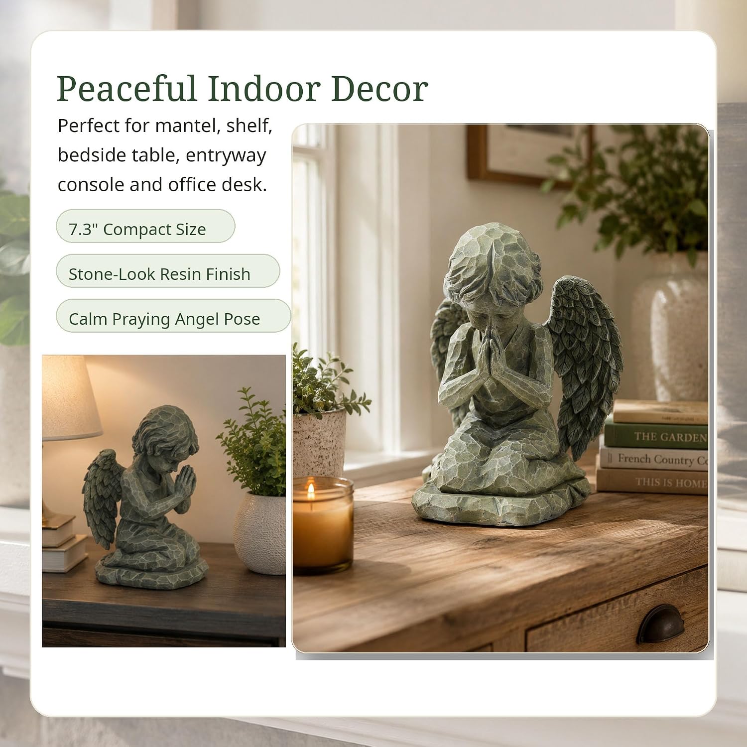 Praying Angel Figurine, 7.3 Inch Resin Angel Statue for Memorial Gifts, Sympathy Gifts, Indoor Home Decor, Garden