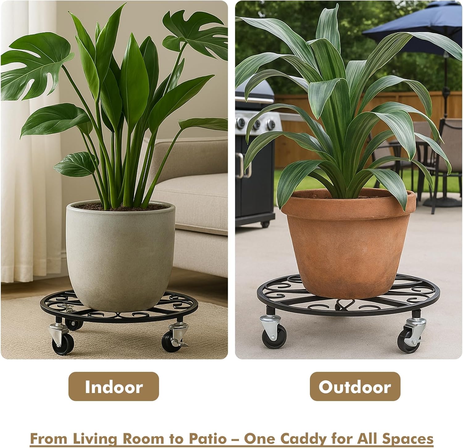 6 Pack Plant Caddy with Wheels 13.5 Inch Rolling Plant Stand for Large Plants Heavy Duty Plant Rollers Metal Plant