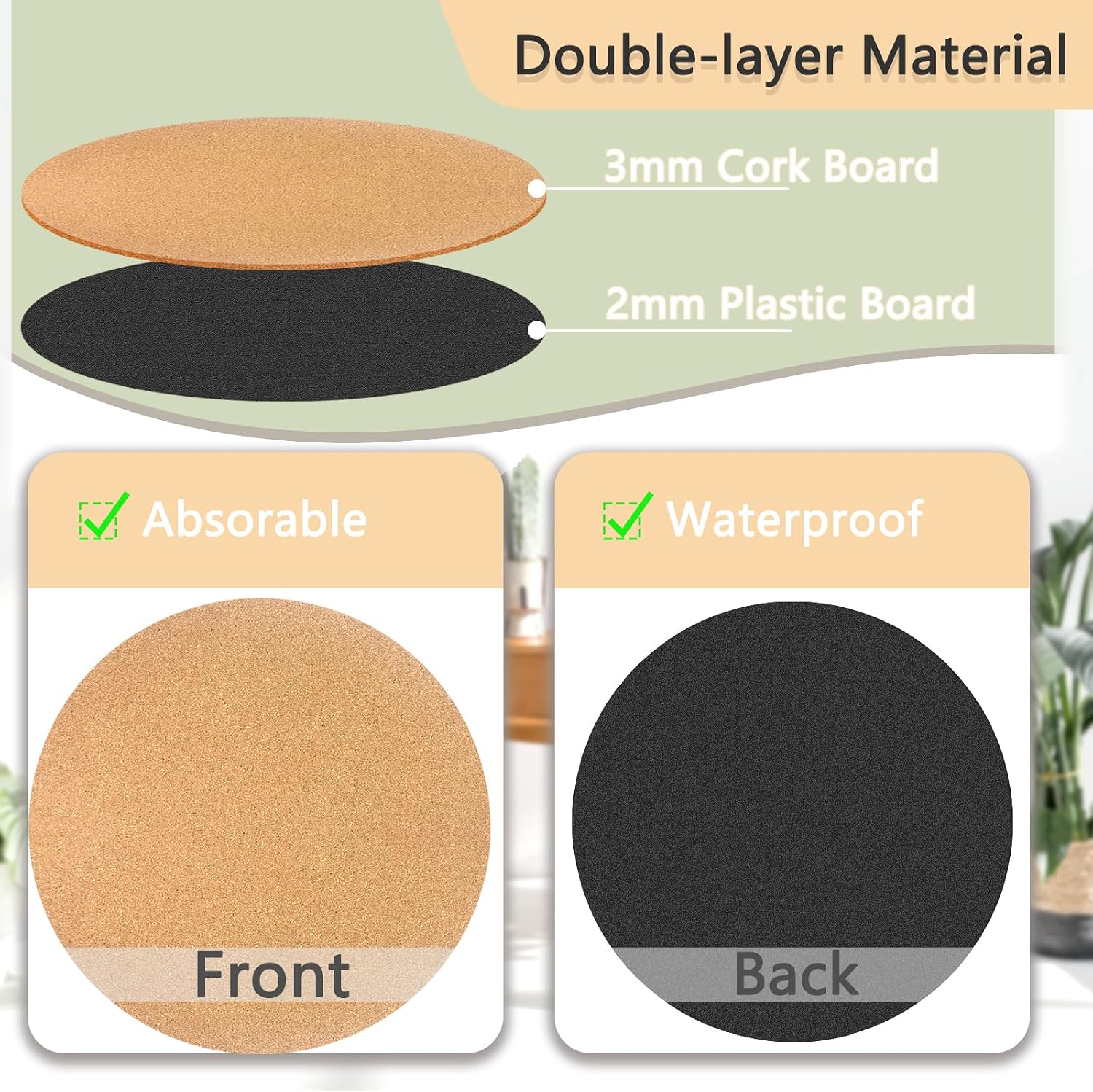 18 Inch Large Cork Plant Coasters, 2 Pieces Cork Plant Mats, Cork Coaster for Planters, Large Plant Coasters for House