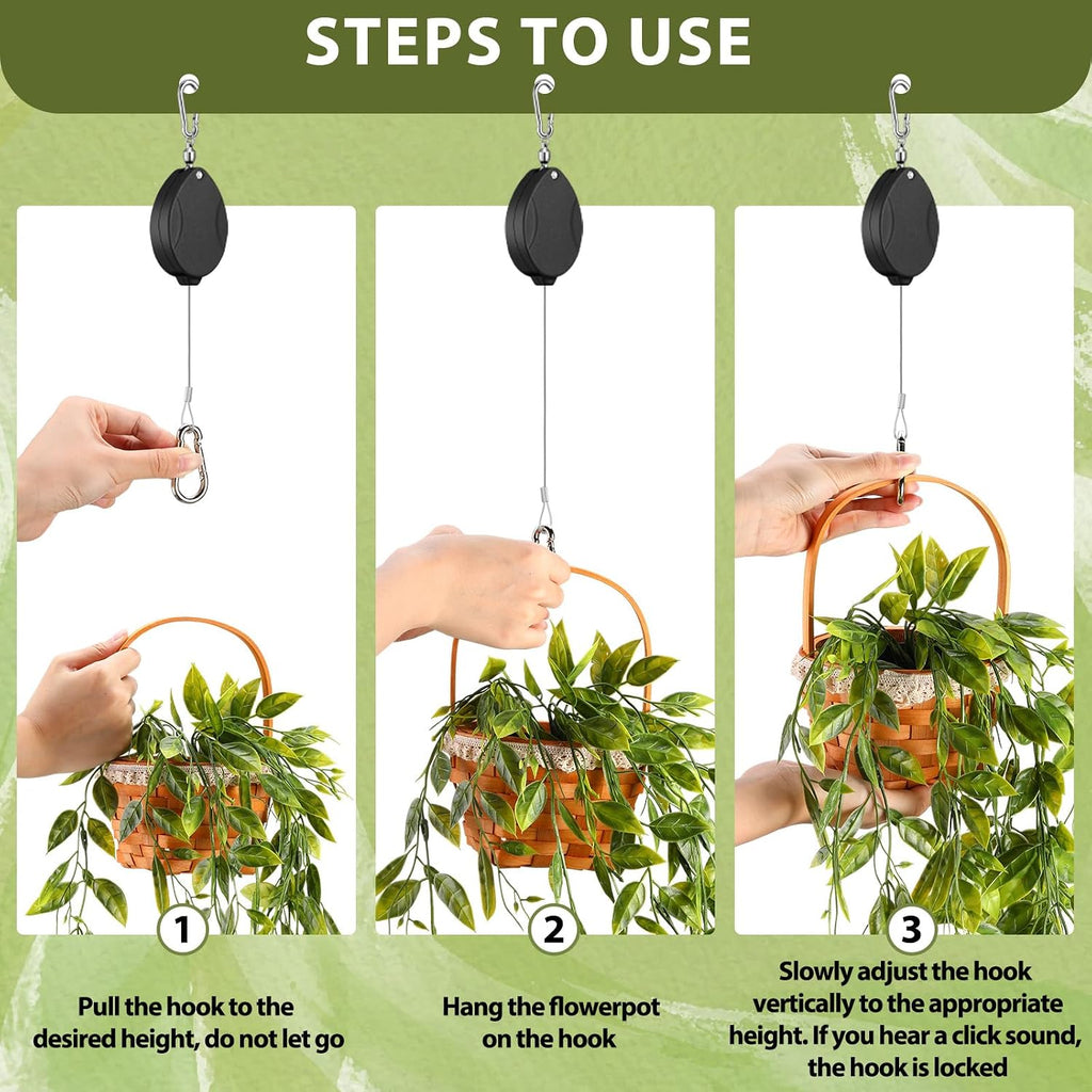 Leinuosen 4 Pack Upgraded Plant Pulleys for Hanging Plants Heavy Duty Retractable Plant Hanger, 304 Stainless Steel